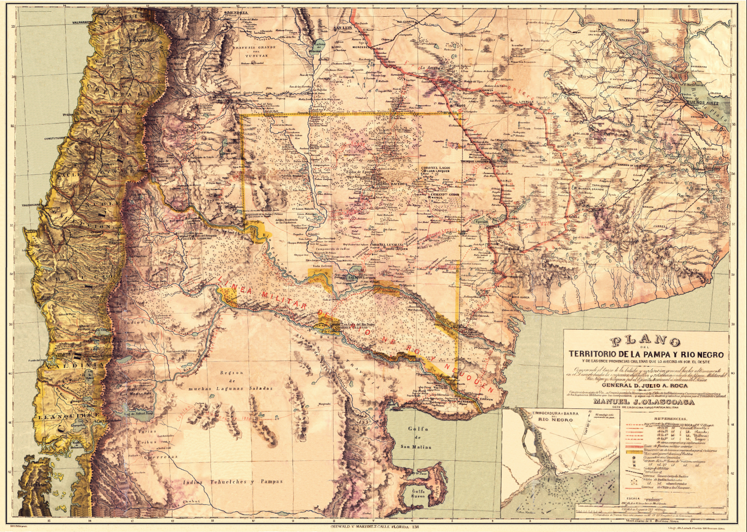 Territorios de La Pampa y Río Negro 1880 por Olascoaga